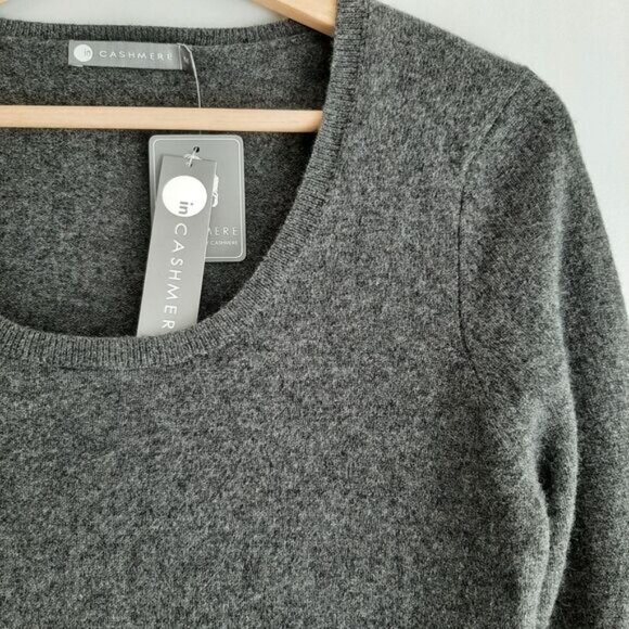 InCASHMERE 100% Cashmere Scoop Neck Sweater Grey Sz M - Picture 4 of 10